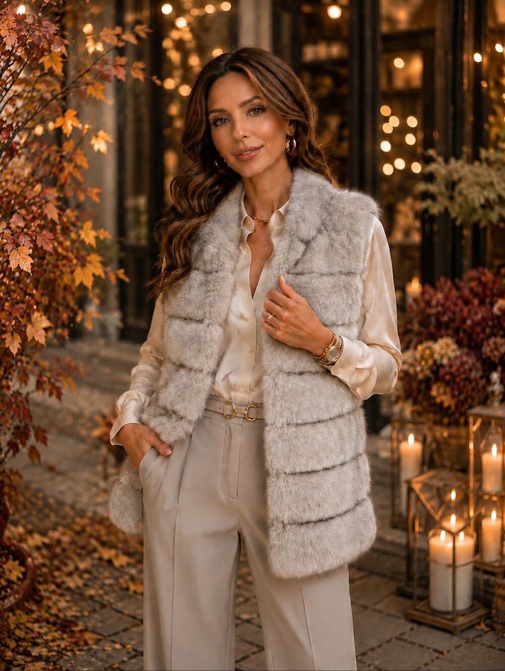 Oz 62 Made In Italy Women's Faux Fur Hooded Vest in Light Gray  Elegant Layering